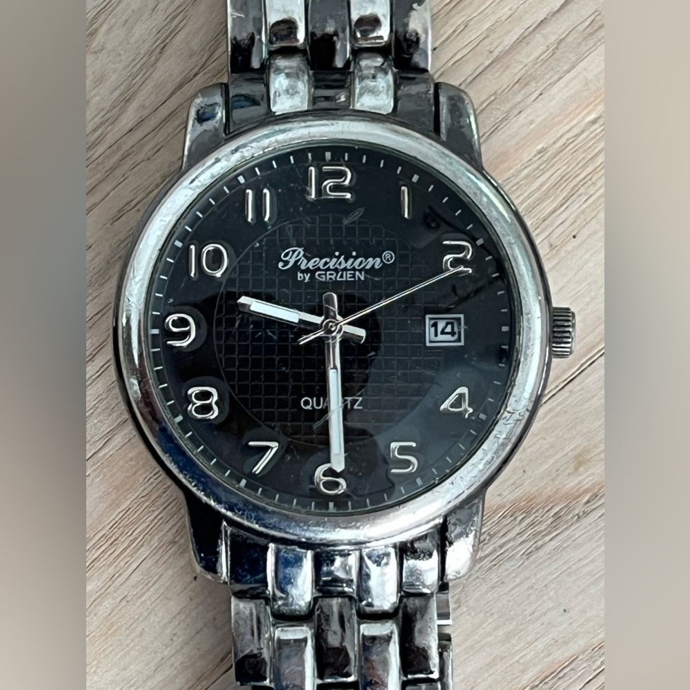 Precision by Gruen Men’s Watch Black Dial Two Tone Stainless Bracelet Date Wndw